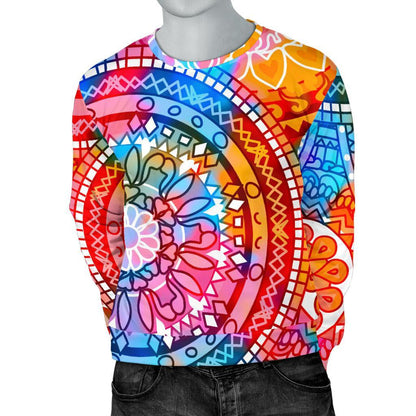 Colorful Circle Mandala Print Men's Crewneck Sweatshirt GearFrost