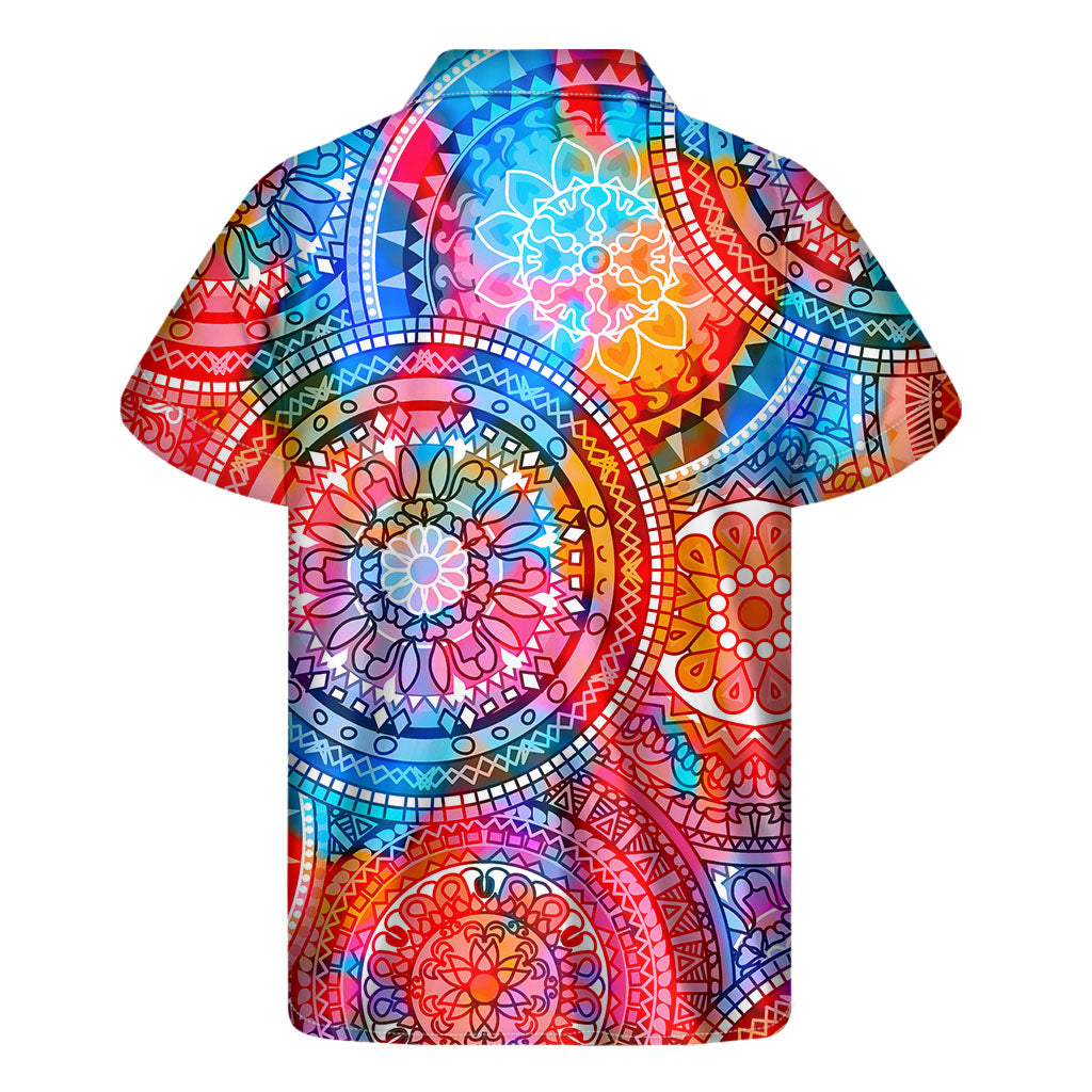 Colorful Circle Mandala Print Men's Short Sleeve Shirt