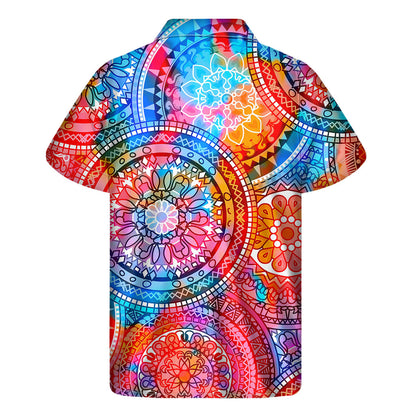 Colorful Circle Mandala Print Men's Short Sleeve Shirt