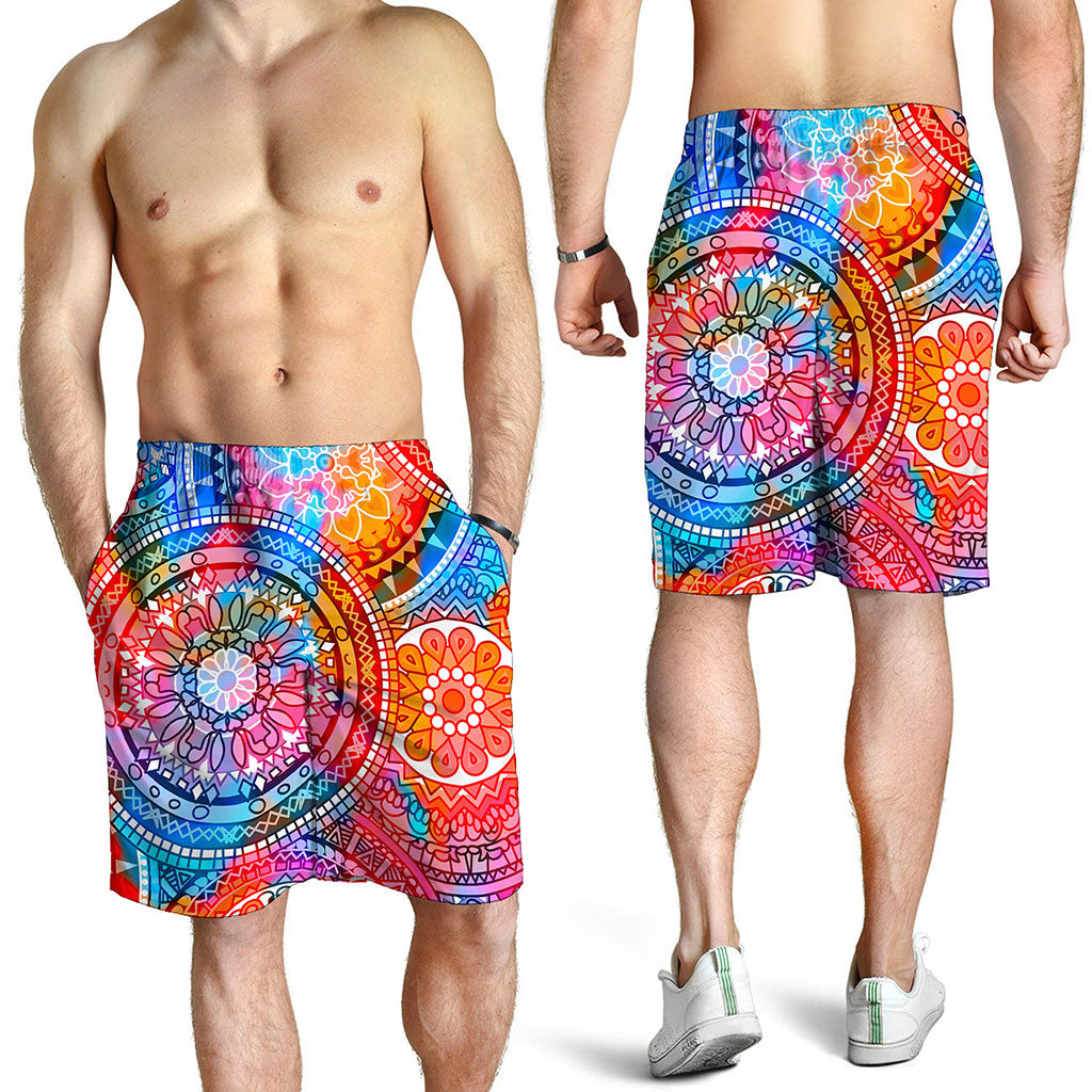 Colorful Circle Mandala Print Men's Shorts