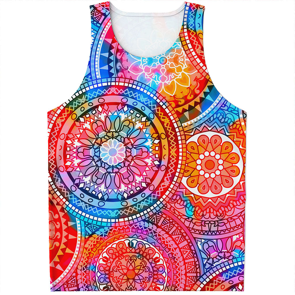 Colorful Circle Mandala Print Men's Tank Top