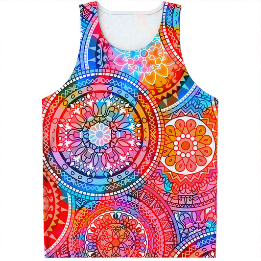 Colorful Circle Mandala Print Men's Tank Top