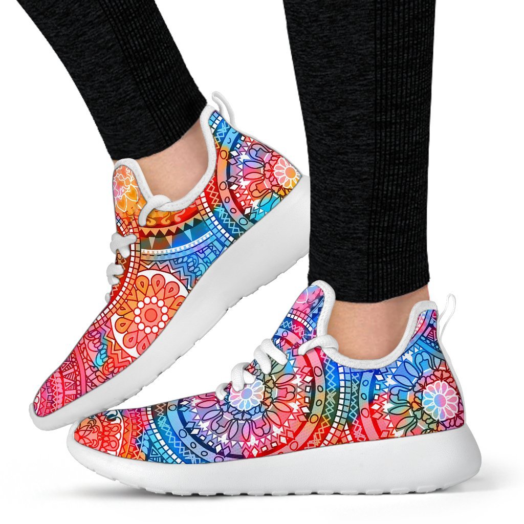 Colorful Circle Mandala Print Mesh Knit Shoes GearFrost