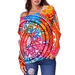 Colorful Circle Mandala Print Off Shoulder Sweatshirt GearFrost