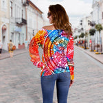 Colorful Circle Mandala Print Off Shoulder Sweatshirt GearFrost