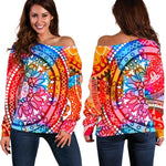 Colorful Circle Mandala Print Off Shoulder Sweatshirt GearFrost
