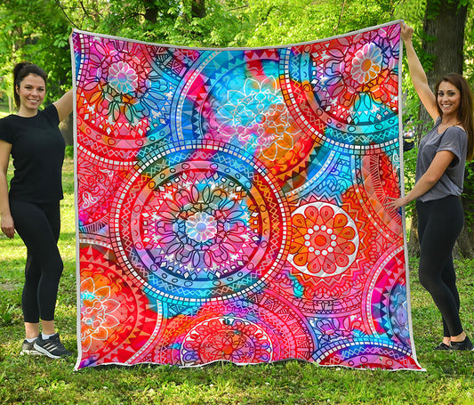 Colorful Circle Mandala Print Quilt