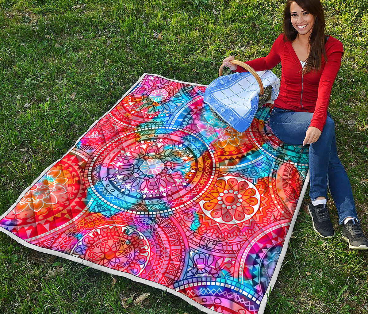 Colorful Circle Mandala Print Quilt