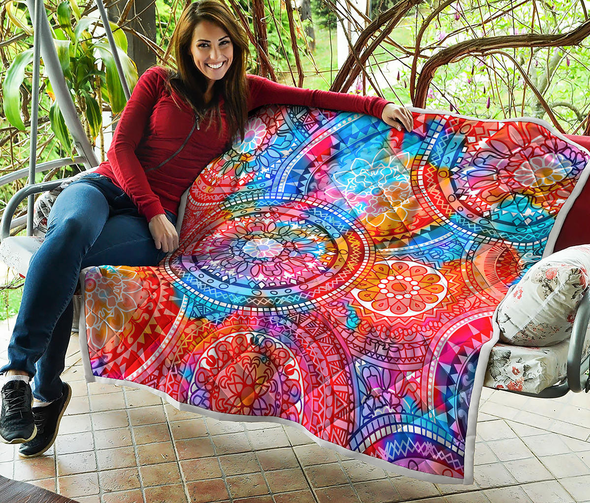 Colorful Circle Mandala Print Quilt