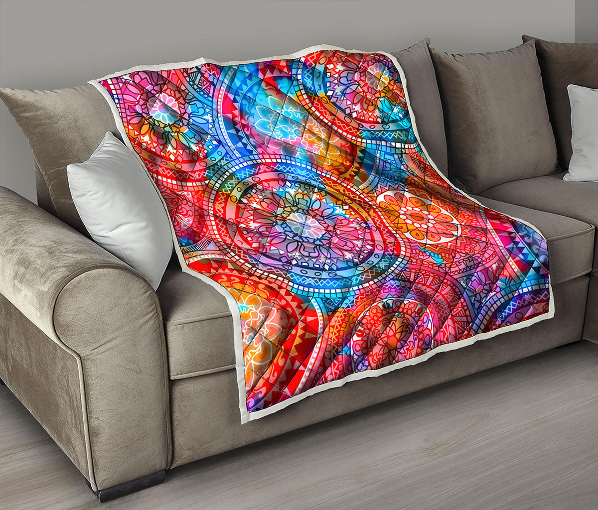 Colorful Circle Mandala Print Quilt