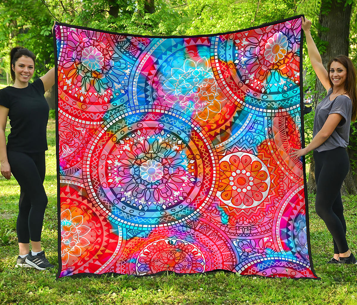 Colorful Circle Mandala Print Quilt