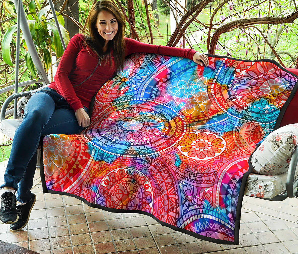 Colorful Circle Mandala Print Quilt