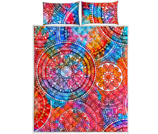 Colorful Circle Mandala Print Quilt Bed Set