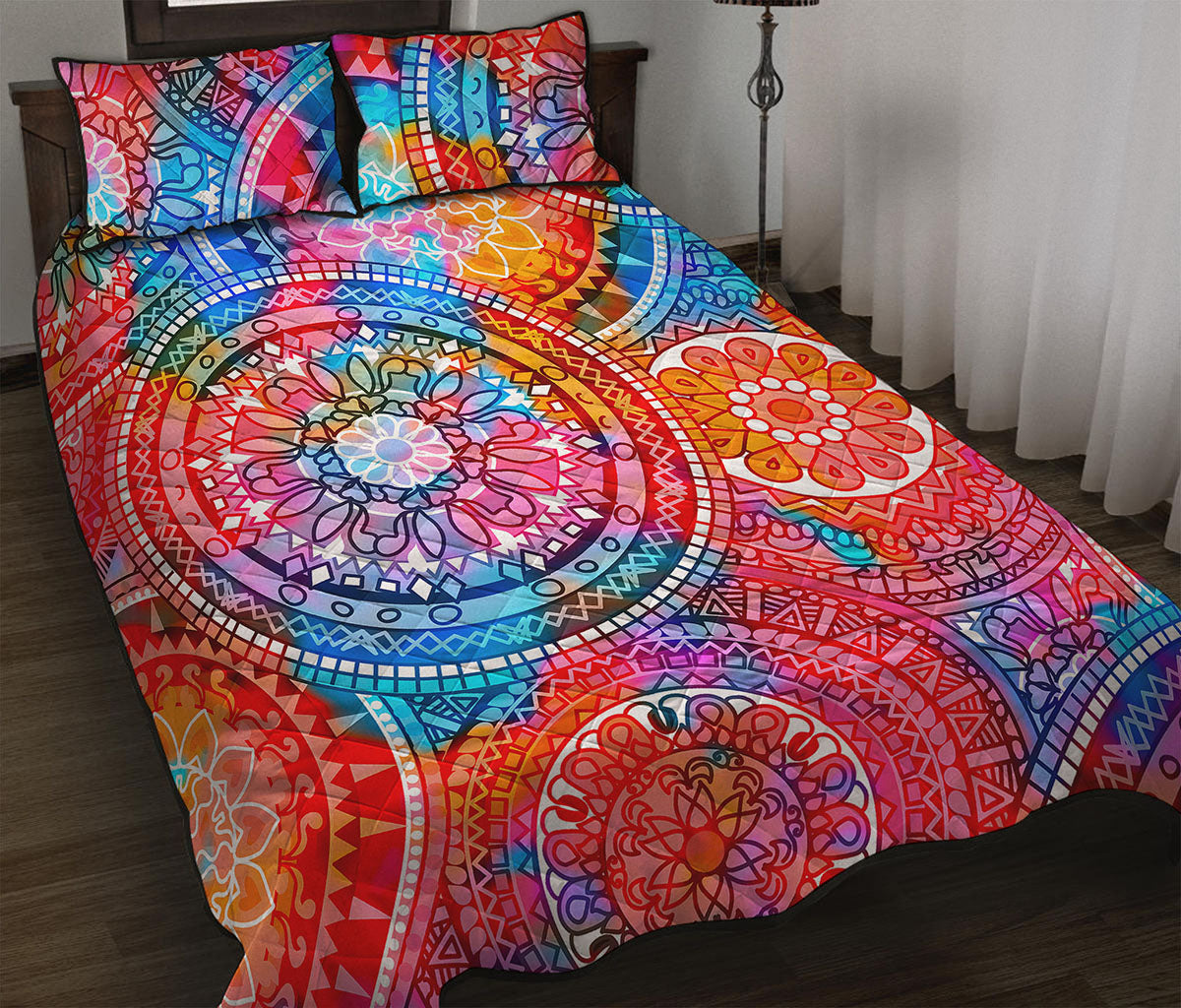 Colorful Circle Mandala Print Quilt Bed Set