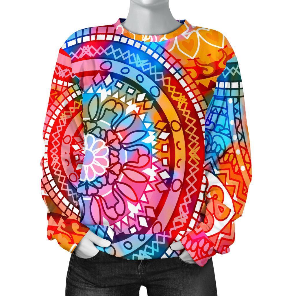 Colorful Circle Mandala Print Women's Crewneck Sweatshirt GearFrost