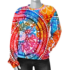 Colorful Circle Mandala Print Women's Crewneck Sweatshirt GearFrost