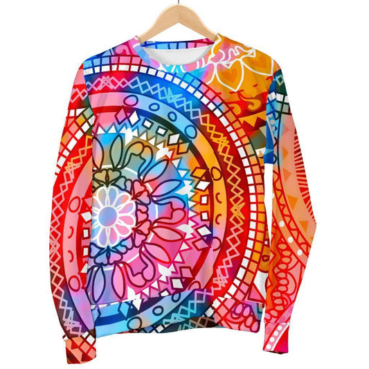Colorful Circle Mandala Print Women's Crewneck Sweatshirt GearFrost