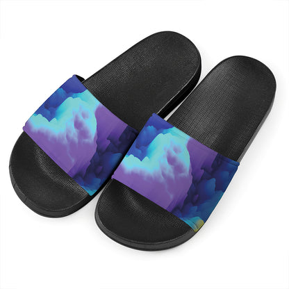 Colorful Cloud Print Black Slide Sandals