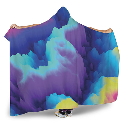 Colorful Cloud Print Hooded Blanket