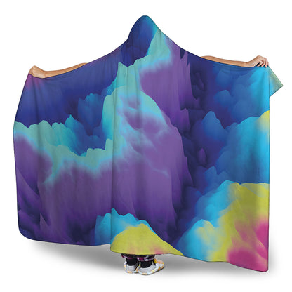 Colorful Cloud Print Hooded Blanket