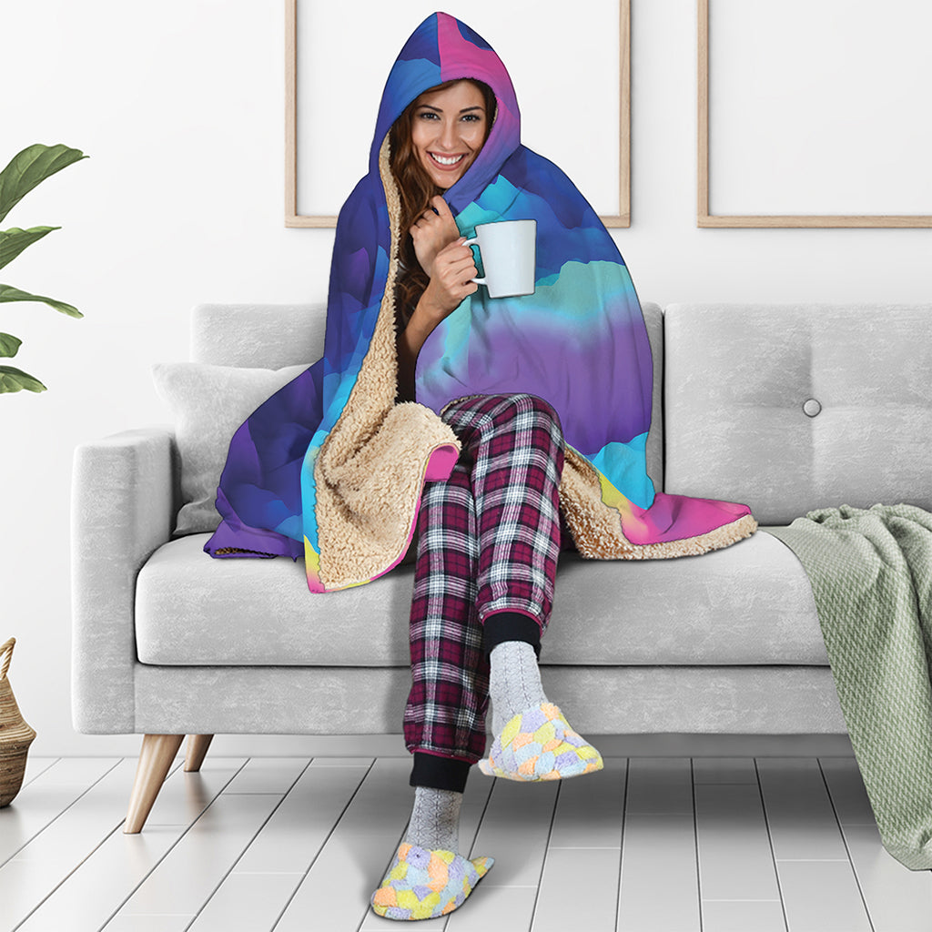 Colorful Cloud Print Hooded Blanket