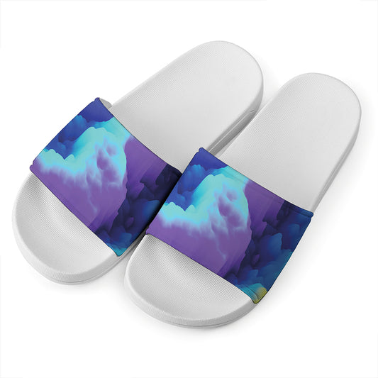 Colorful Cloud Print White Slide Sandals