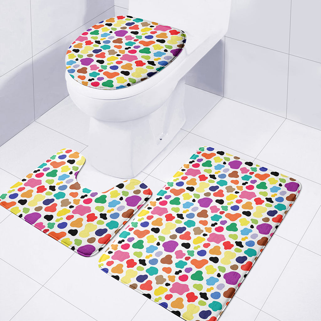 Colorful Cow Pattern Print 3 Piece Bath Mat Set