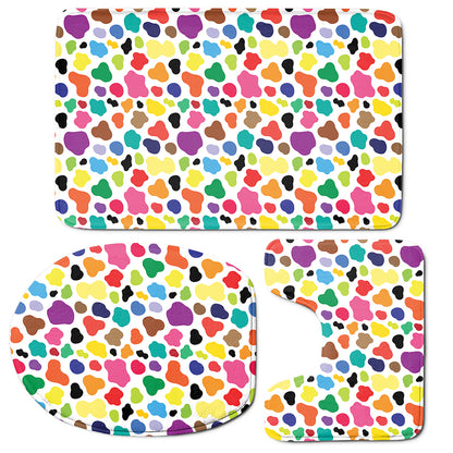 Colorful Cow Pattern Print 3 Piece Bath Mat Set