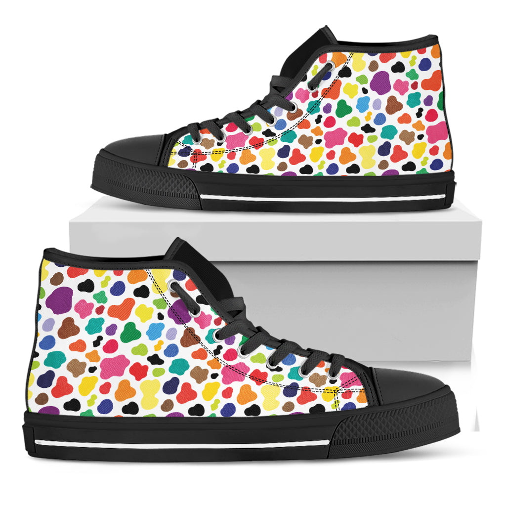 Colorful Cow Pattern Print Black High Top Shoes