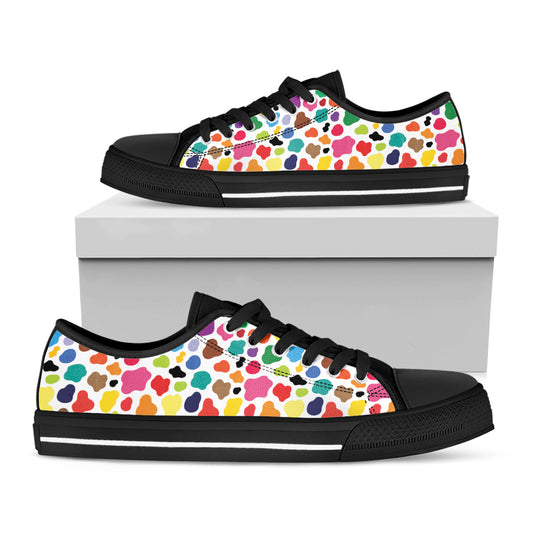 Colorful Cow Pattern Print Black Low Top Shoes