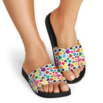 Colorful Cow Pattern Print Black Slide Sandals