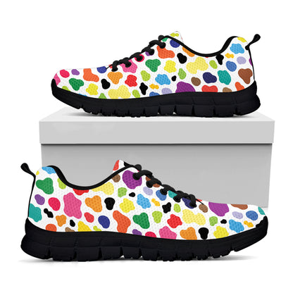 Colorful Cow Pattern Print Black Sneakers