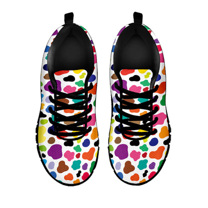 Colorful Cow Pattern Print Black Sneakers