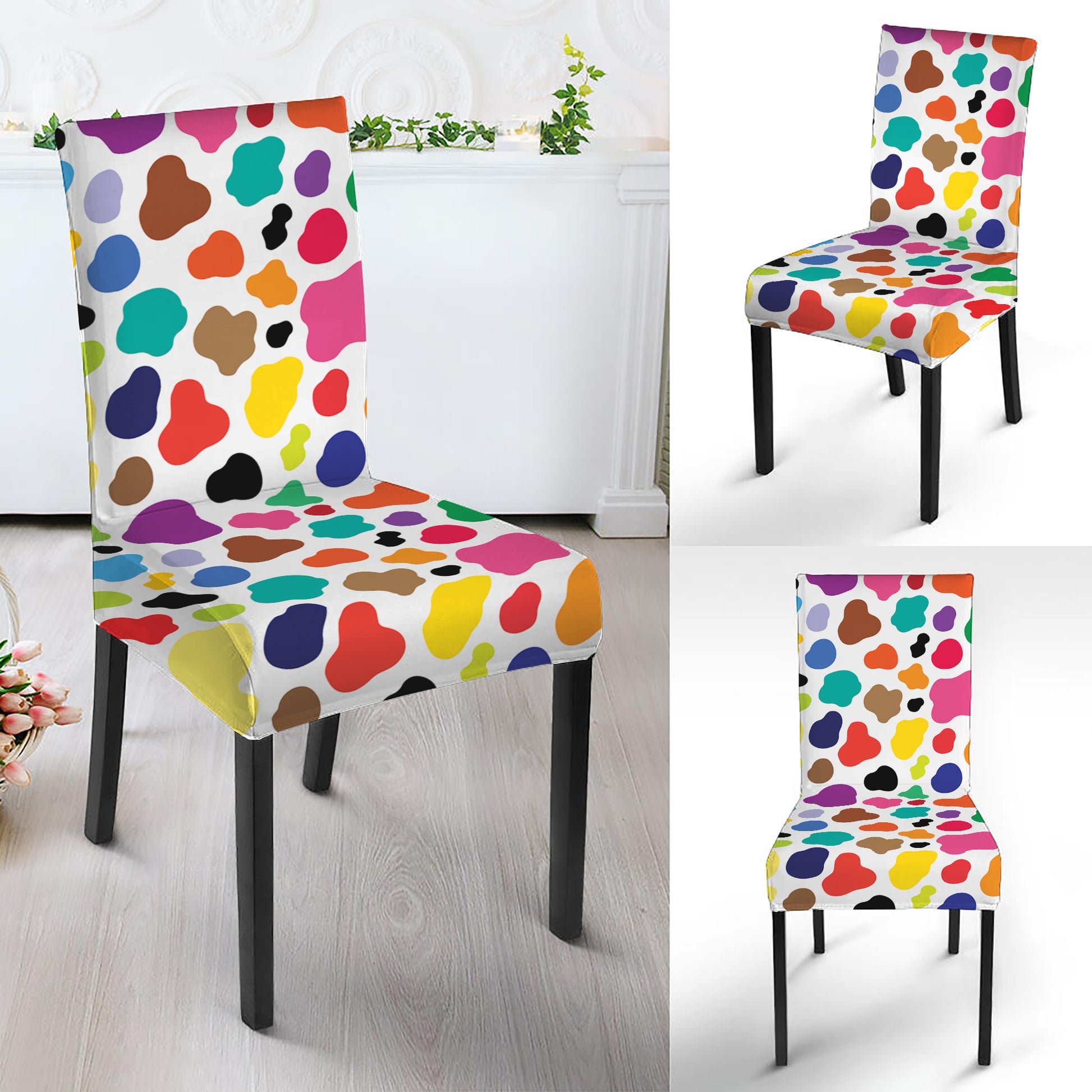 Colorful Cow Pattern Print Dining Chair Slipcover