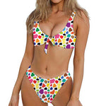 Colorful Cow Pattern Print Front Bow Tie Bikini