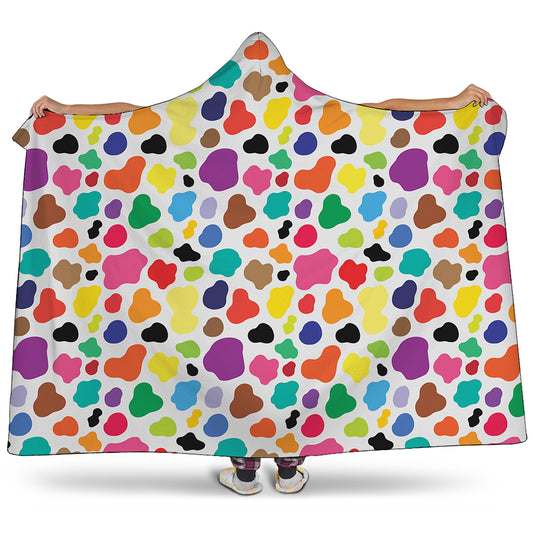 Colorful Cow Pattern Print Hooded Blanket