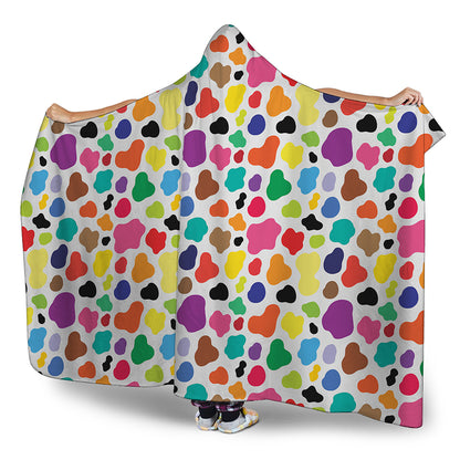 Colorful Cow Pattern Print Hooded Blanket