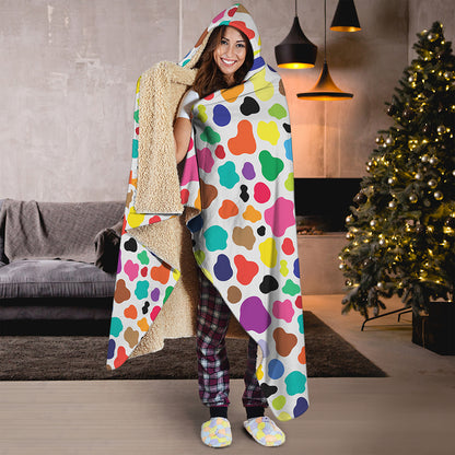 Colorful Cow Pattern Print Hooded Blanket