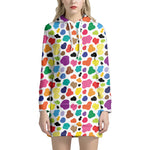 Colorful Cow Pattern Print Hoodie Dress