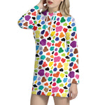 Colorful Cow Pattern Print Hoodie Dress