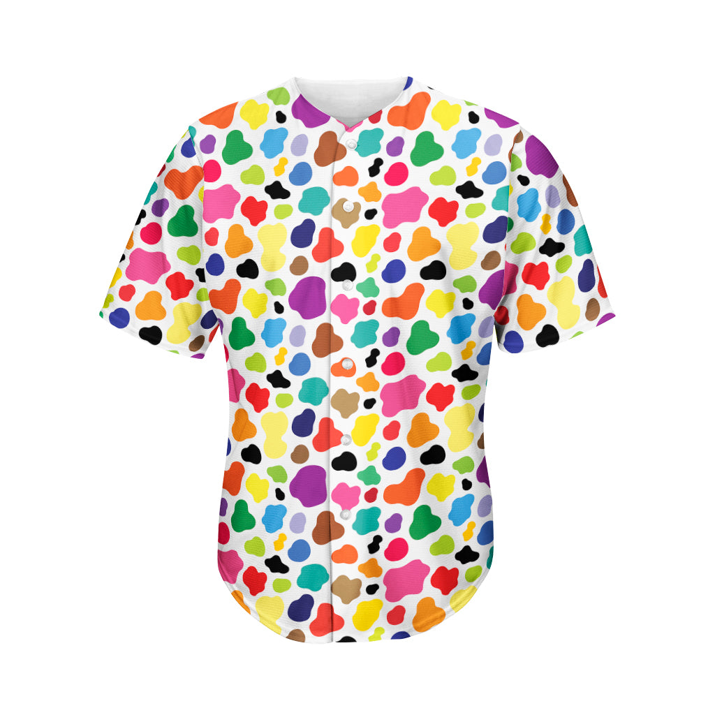 Colorful Cow Pattern Print Men's Baseball Jersey