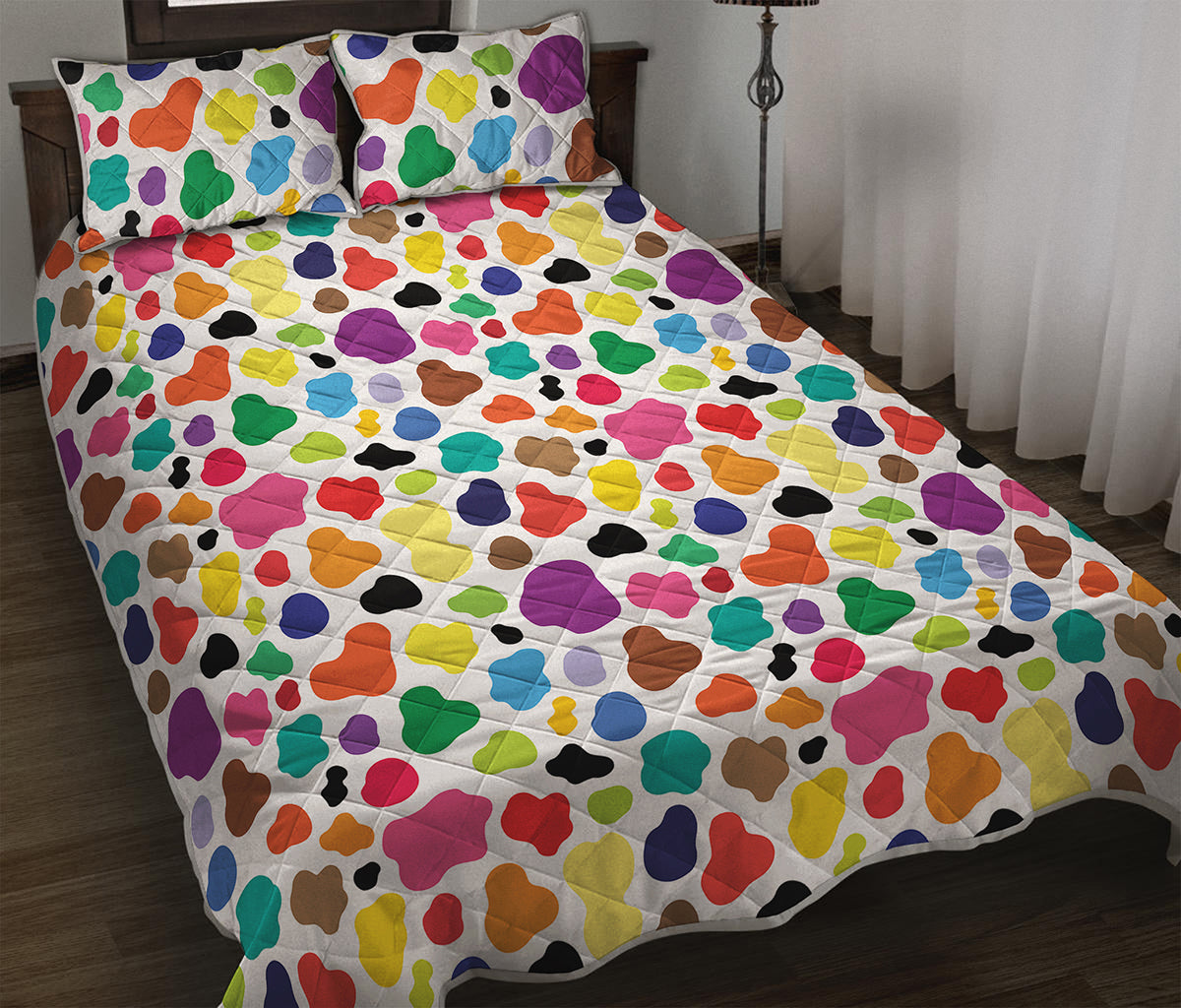 Colorful Cow Pattern Print Quilt Bed Set