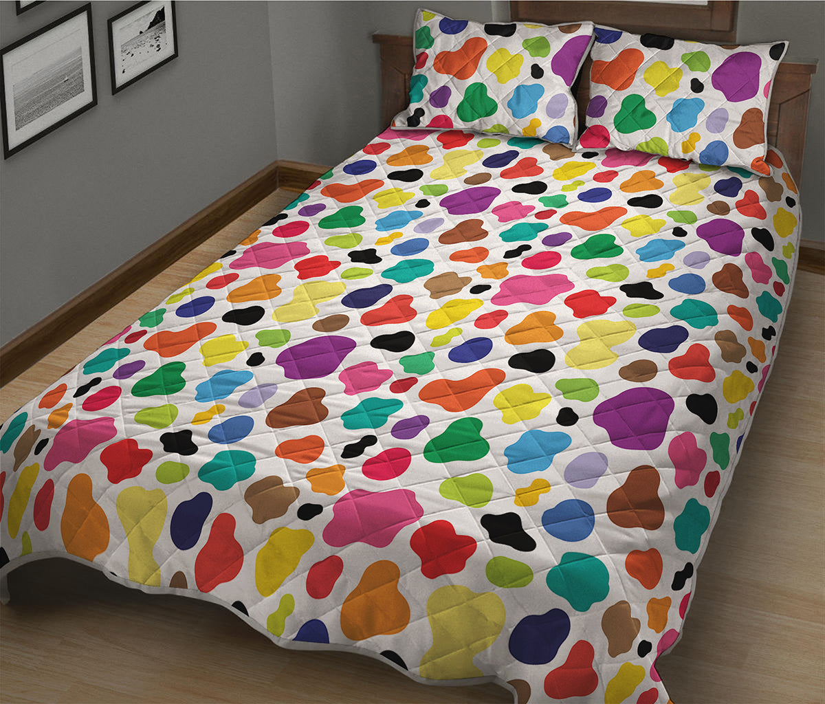 Colorful Cow Pattern Print Quilt Bed Set
