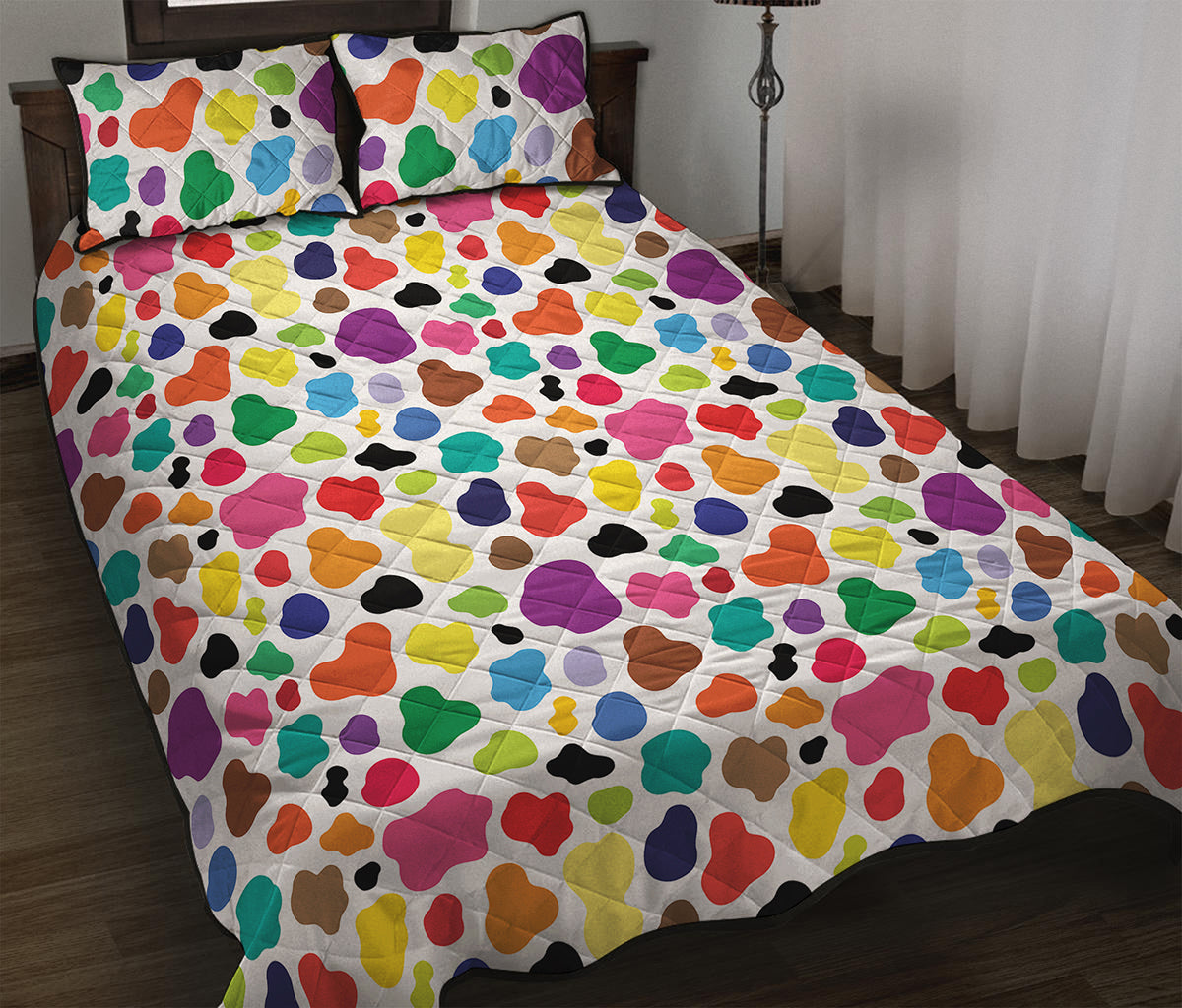 Colorful Cow Pattern Print Quilt Bed Set