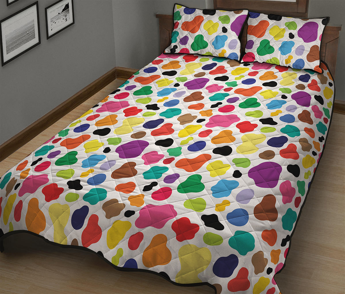 Colorful Cow Pattern Print Quilt Bed Set