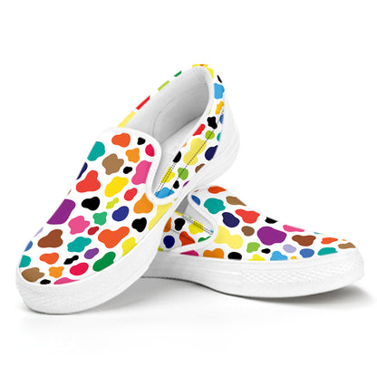Colorful Cow Pattern Print White Slip On Shoes