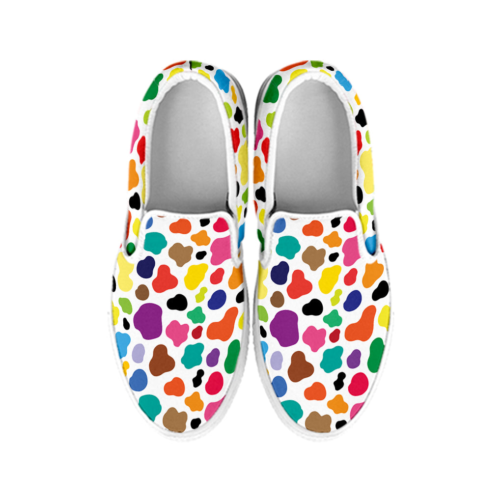 Colorful Cow Pattern Print White Slip On Shoes