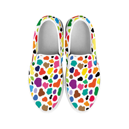 Colorful Cow Pattern Print White Slip On Shoes