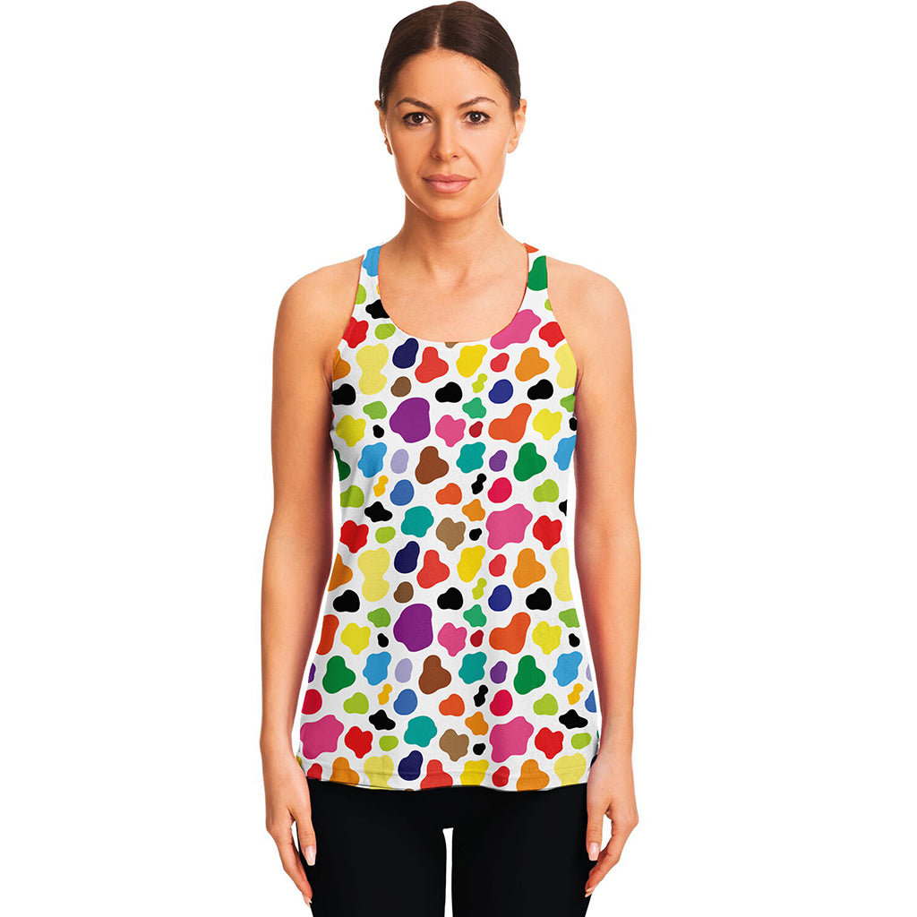 Colorful Cow Pattern Print Women's Racerback Tank Top