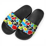 Colorful Cow Print Black Slide Sandals